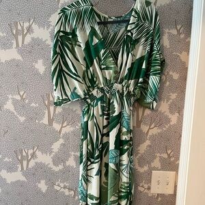 Tropical Green Leaf Print Dress